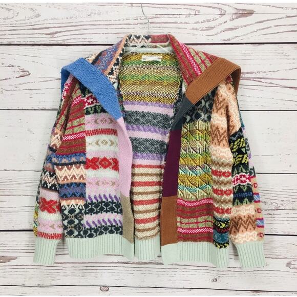 Anthropologie Pilcro Abstract Patchwork Open Cardigan Sweater XS/S Fair Isle - Picture 7 of 16